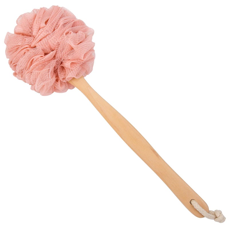 أرسوين Arswin Loofah Back Scrubber للاستحمام، فرشاة استحمام خشبية ذات مقبض طويل Lufa، فرشاة تنظيف خلفية شبكية من النايلون الناعم، للنساء والرجال، وسادة لوفا مقشرة على عصا للجسم (وردي) - Image 1